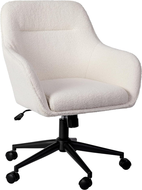 Rayna Swivel Task Chair White Boucle With Oil Rubbed Bronze