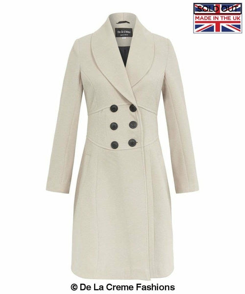 De La Creme - Womens Slim Fit Double Breasted Roll Collared Coat