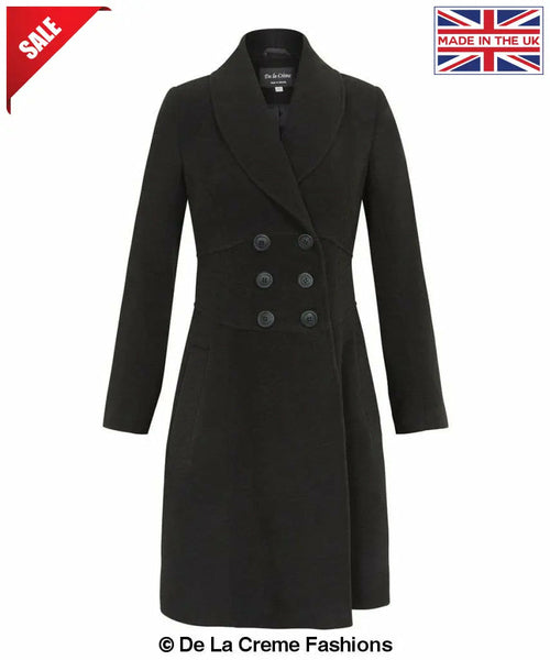 De La Creme - Womens Slim Fit Double Breasted Roll Collared Coat