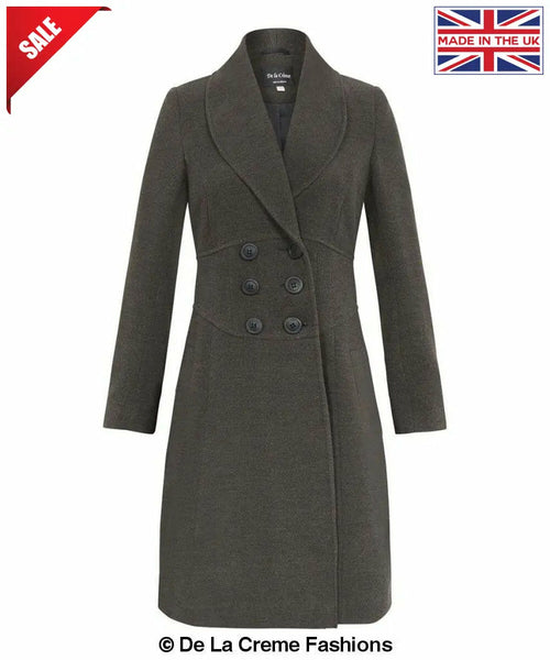 De La Creme - Womens Slim Fit Double Breasted Roll Collared Coat