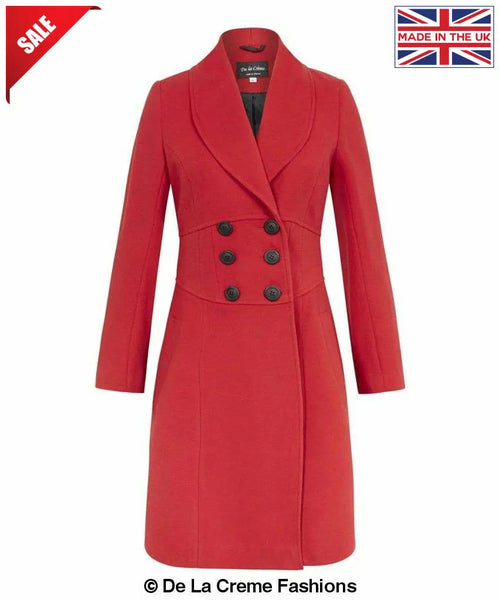 De La Creme - Womens Slim Fit Double Breasted Roll Collared Coat