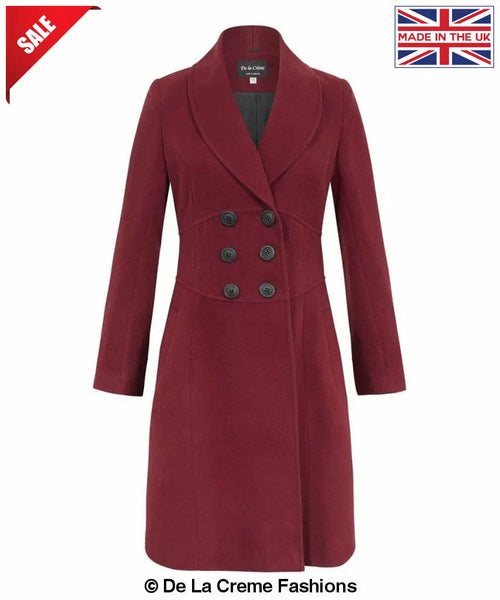 De La Creme - Womens Slim Fit Double Breasted Roll Collared Coat