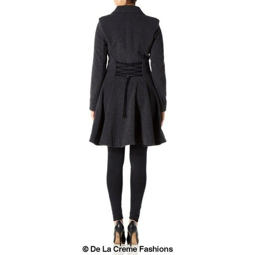 Wool Blend Fit And Flare Double Breasted Skater Coat (1102)