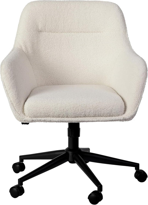 Rayna Swivel Task Chair White Boucle With Oil Rubbed Bronze
